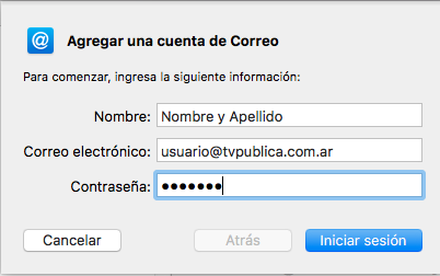 Mail OSX Datos de la cuenta